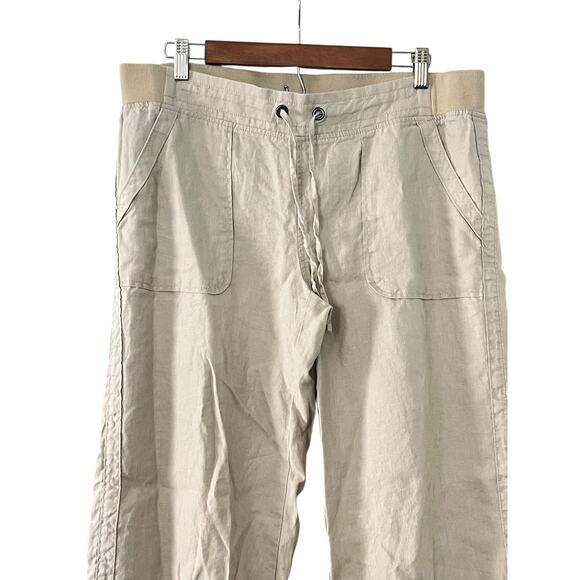 Athleta Linen Pants •14 P• Straight Wide Leg Beige Pull On Lower Rise Beach Tan - Picture 3 of 10